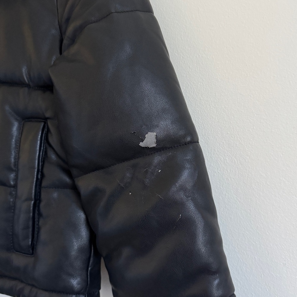 Abercrombie & Fitch Mini Leather Puffer Coat Size Small Black Vegan - Picture 6 of 8